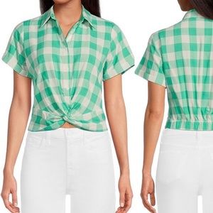 SOLD {Skies Are Blue} Dillard's Gingham Twist Hem Shirt